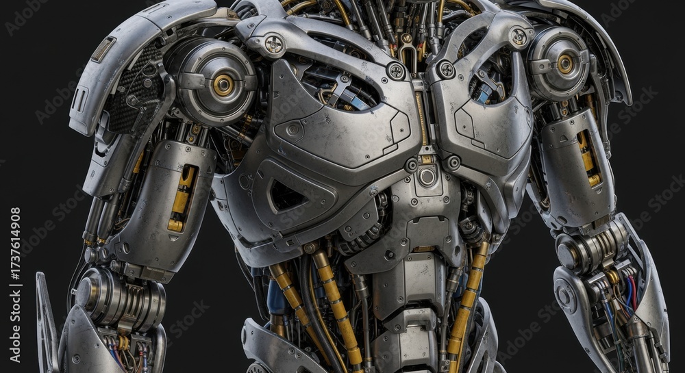 Fototapeta premium Detailed Mechanical Cyborg Torso with Exposed Wiring