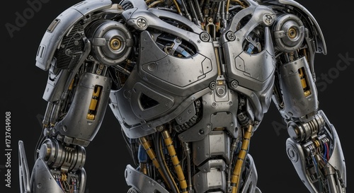 Detailed Mechanical Cyborg Torso with Exposed Wiring