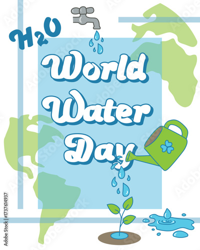 World Water Day poster design with clean water drop and globe map background for eco sustainability and environment awareness