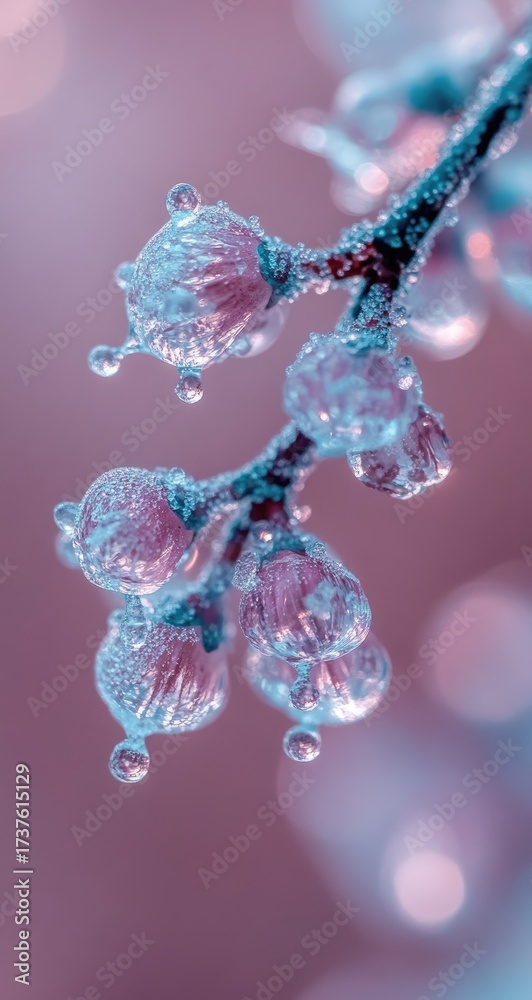 Fototapeta premium Frost-kissed buds sparkle; delicate, ethereal winter beauty