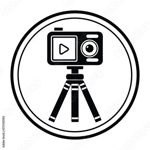 Modern photography and videography icon featuring a camera on a tripod inside a circle 