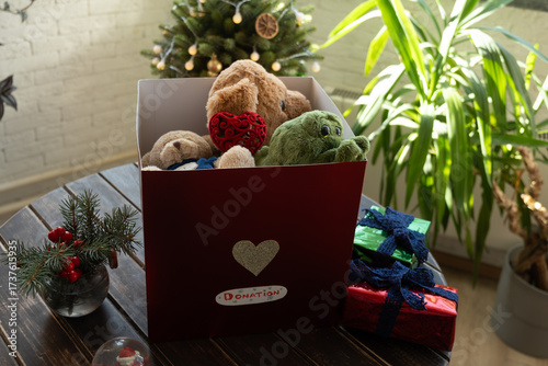 Christmas donation. Holiday toy donation box for kids