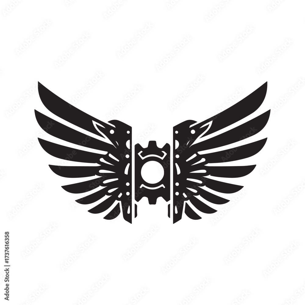 Obraz premium mechanical wings opening vector silhouette clip art logo design illustration