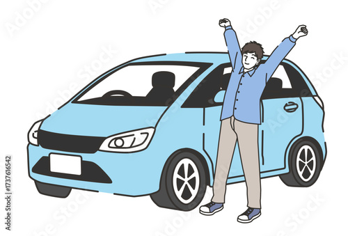 ドライブ休憩 背伸びする男性 イラスト