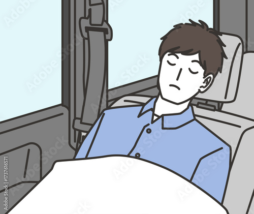 車内で仮眠する男性 イラスト
