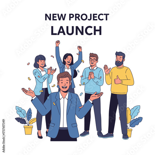 Diverse Team Celebrating Project Launch with Cheers and Applause Expressing Joy.