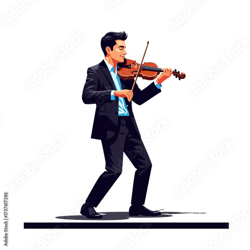 Elegant Violinist in Suit Playing with Passion and Skill.