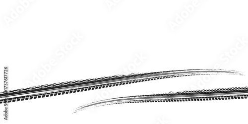 Tire track. Car, bike, motorcycle tyre mark with grunge effect isolated on white background. Wheel footprint on the road. Top view of rubber protector mark. vector