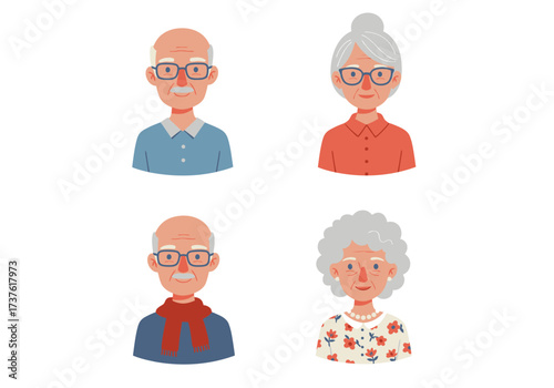 Four Senior Citizens Two Elderly Men and Two Elderly Women Portraits.
