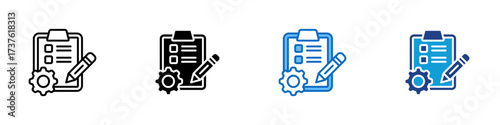 Task Edit Multiple Style Icon Design Vector - Clipboard with gear and pencil, showing task editing, customization, or management