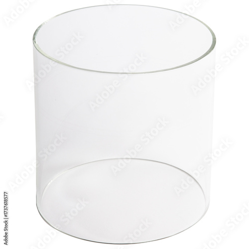 Clear glass cylinder isolated on white background.