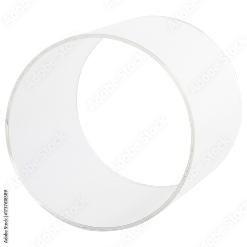 Transparent acrylic cylinder isolated on a white background.