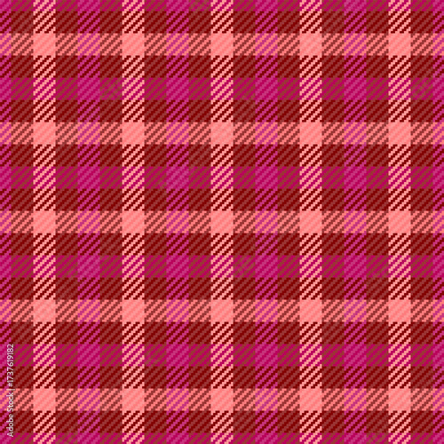 Oriental seamless textile texture, clothing pattern plaid fabric. Napkin check tartan vector background in red and pink colors.