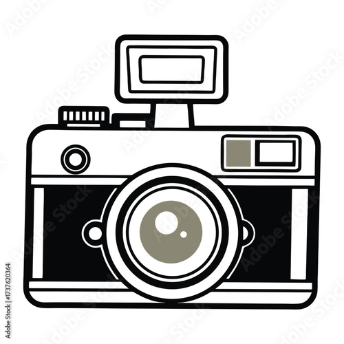 Vintage camera icon with pop-up flash represents photography and creative media production 