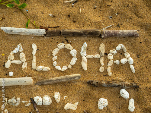 ALOHA sign made of sea shell