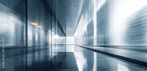 Wallpaper Mural Sleek Modern Office Hallway with Reflective Glass and Blue Tones Torontodigital.ca