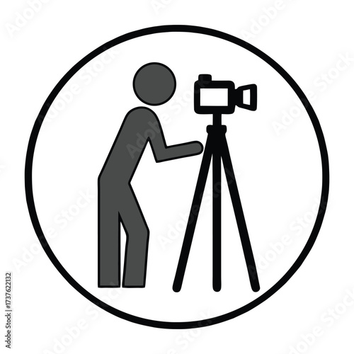 Iconography of a videographer filming with a camera on a tripod symbol 