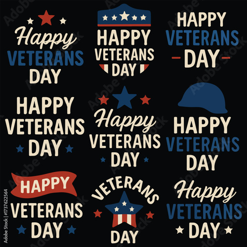 Happy Veterans Day calligraphic lettering. Handwritten script for USA holiday celebration. Vector typography design for greeting card or banner. American patriotic tribute text.