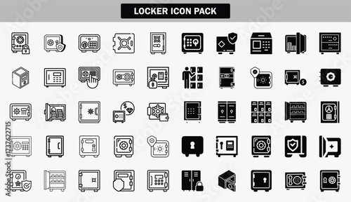 Locker line and fill Icon and Locker Icon Pack Design