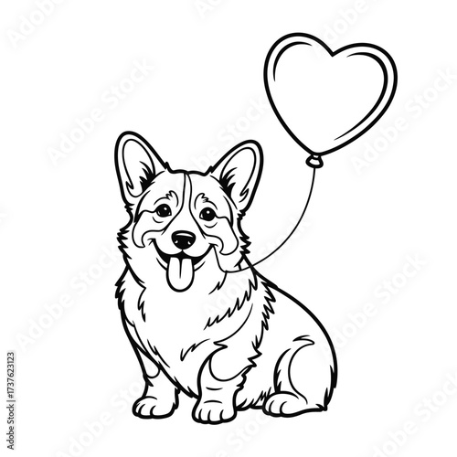 Happy corgi dog with heart shaped balloon illustration