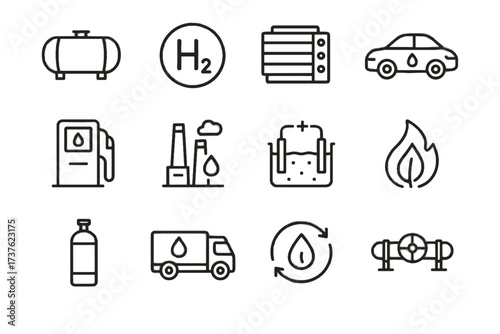 Pipeline hydro cylinder electrolysis stack storage vector station refueling fuel icon