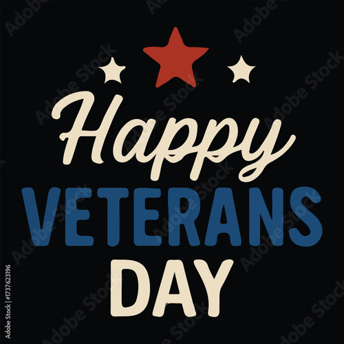 Happy Veterans Day calligraphic lettering. Handwritten script for USA holiday celebration. Vector typography design for greeting card or banner. American patriotic tribute text.