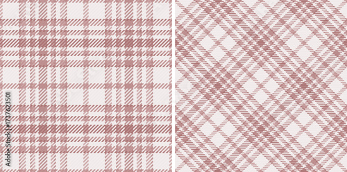 Two seamless plaid patterns, one classic and one diagonal, in soft, muted rose tones. Ideal for backgrounds, textiles, or adding a touch of traditional warmth.