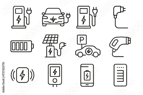 Icon parking app electric charger car charging battery vector cable icons