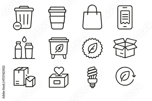 Vector station digital shopping icon reduction icons packaging receipt composting waste
