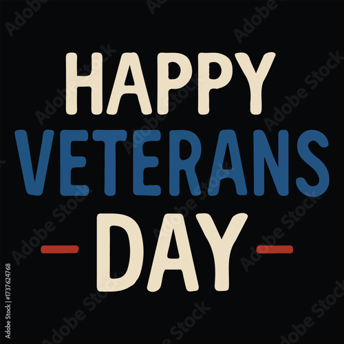 Happy Veterans Day calligraphic lettering. Handwritten script for USA holiday celebration. Vector typography design for greeting card or banner. American patriotic tribute text.