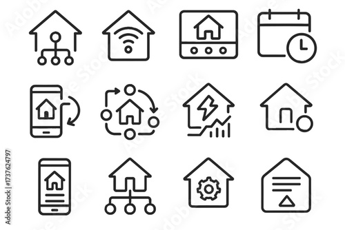 Signal connected schedule device app vector flow icon monitor control home smart