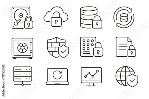 Icons system vector backup storage recovery network icon vault access security database