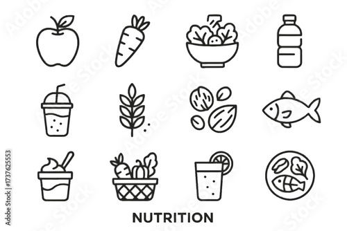 Smoothie icon bottle set healthy water vector juice nutrition salad apple basket