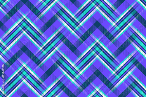 Vibrant plaid pattern with intersecting purple, blue,  teal lines. A versatile backdrop for textiles, apparel,  creative designs. Perfect for adding texture.