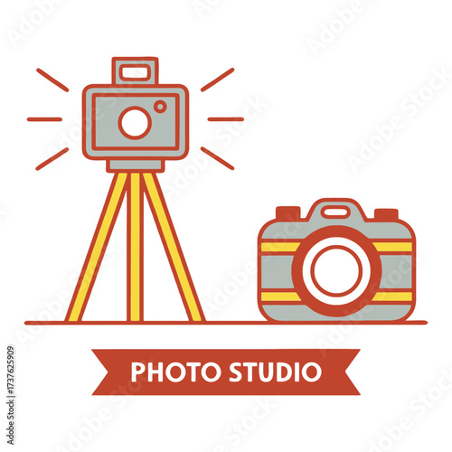 Photography icons camera on tripod and dslr for studio shooting and content creation 