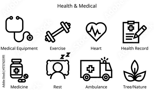 Health and Medical Line Icon Set.