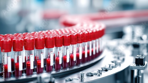 Blood samples being tested in an automated laboratory system