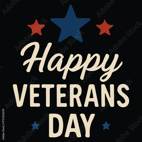 Happy Veterans Day calligraphic lettering. Handwritten script for USA holiday celebration. Vector typography design for greeting card or banner. American patriotic tribute text.