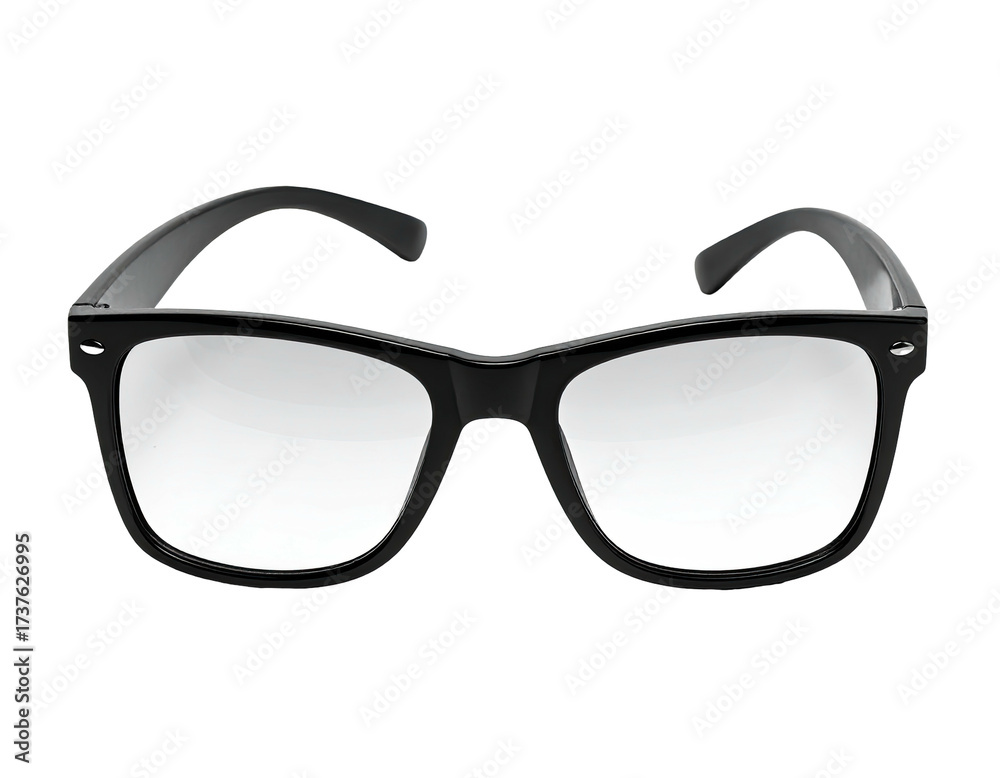 Fototapeta premium Sleek black-framed eyeglasses against a black background, angled view