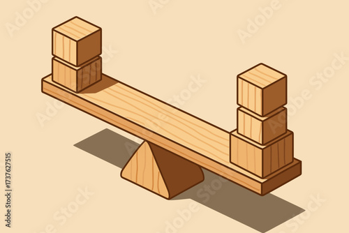 Balance illustration equally blocks placed wooden vector both scale sides cast