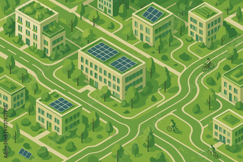 Solar through bicycle gardens illustration green lanes friendly eco urban vector rooftop