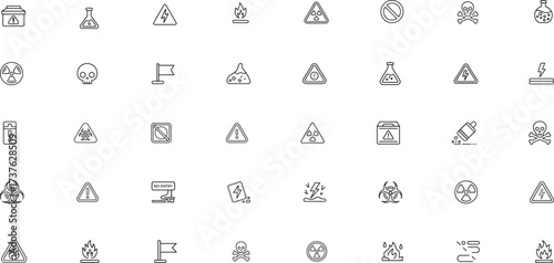Warning thin line icons set. alert, danger, caution. editable stroke. vector illustration