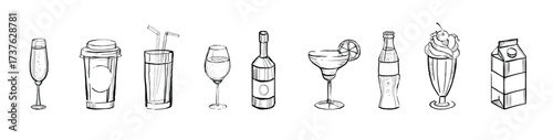 hand drawn drinks set alcoholic and nonalcoholic vector illustration
