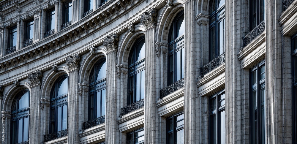 Fototapeta premium Ornate Stone Facade of a Historic European City Building