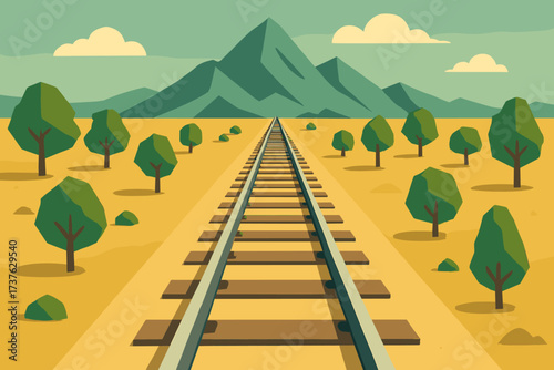 Into illustration growing plains across stretching railway vector through open mountains distance