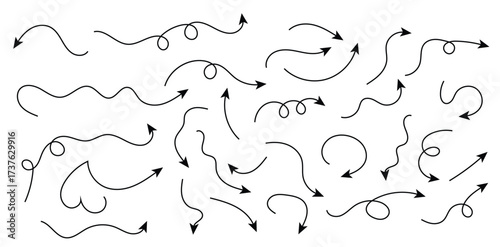 hand drawn line arrows set vector illustration