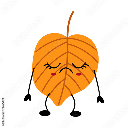 Kawaii autumn leaf character with expressive features and playful design for seasonal themes