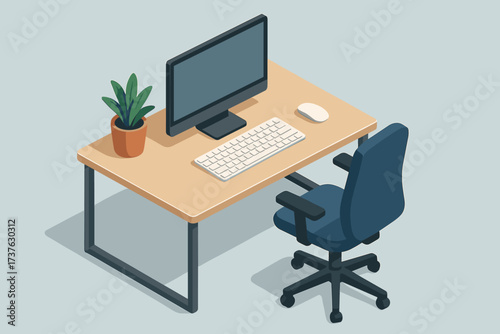 Workstation potted mouse illustration vector keyboard chair placed office modern computer neatly
