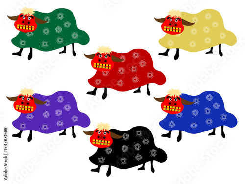 獅子舞のイラスト～伝統芸能・正月・祭り・和風デザイン素材（行事1）