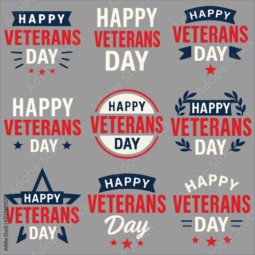 Happy Veterans Day calligraphic lettering. Handwritten script for USA holiday celebration. Vector typography design for greeting card or banner. American patriotic tribute text.